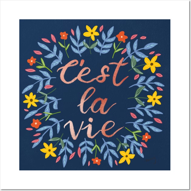 C'est La Vie Rose Gold | Floral Wreath | Quote Wall Art by thewhimsicalrepose